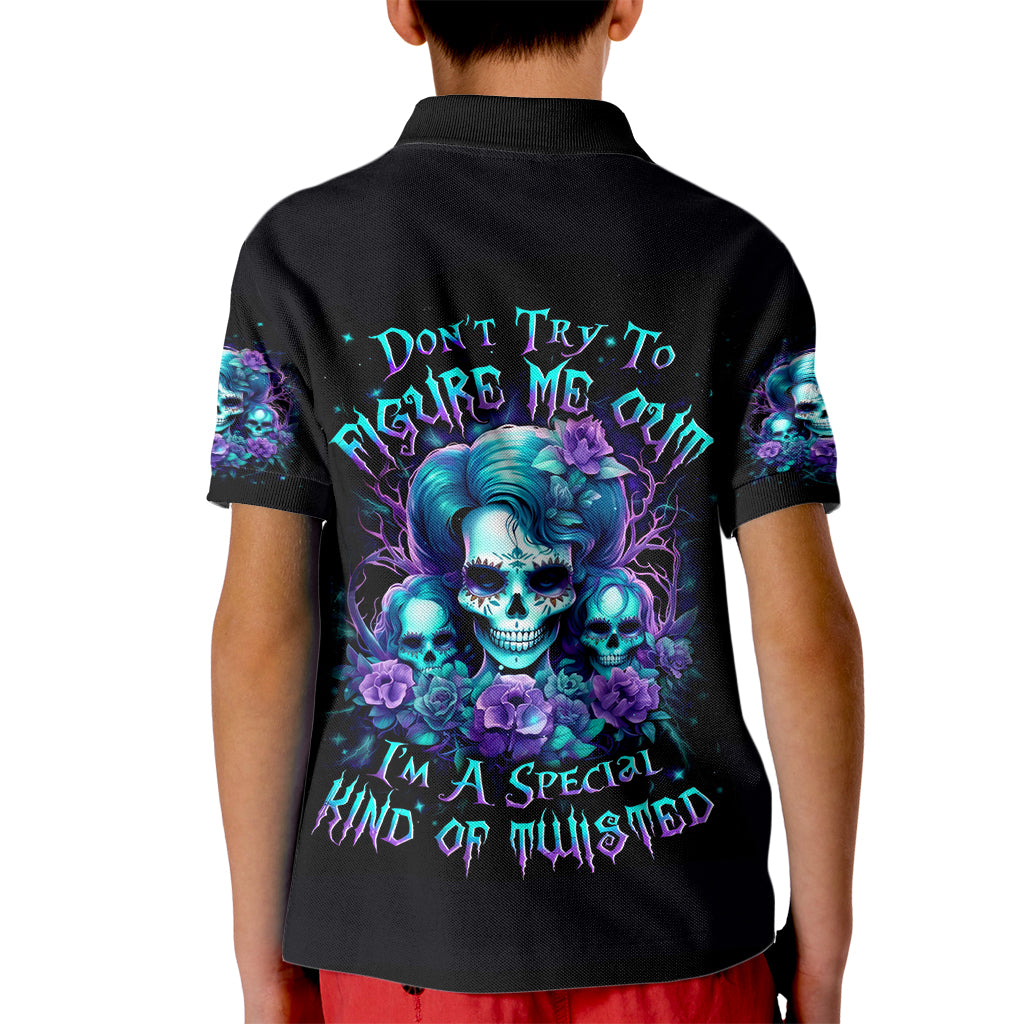 Flower Lady Skull Kid Polo Shirt Don't Try To Figure Me Out - Wonder Print Shop