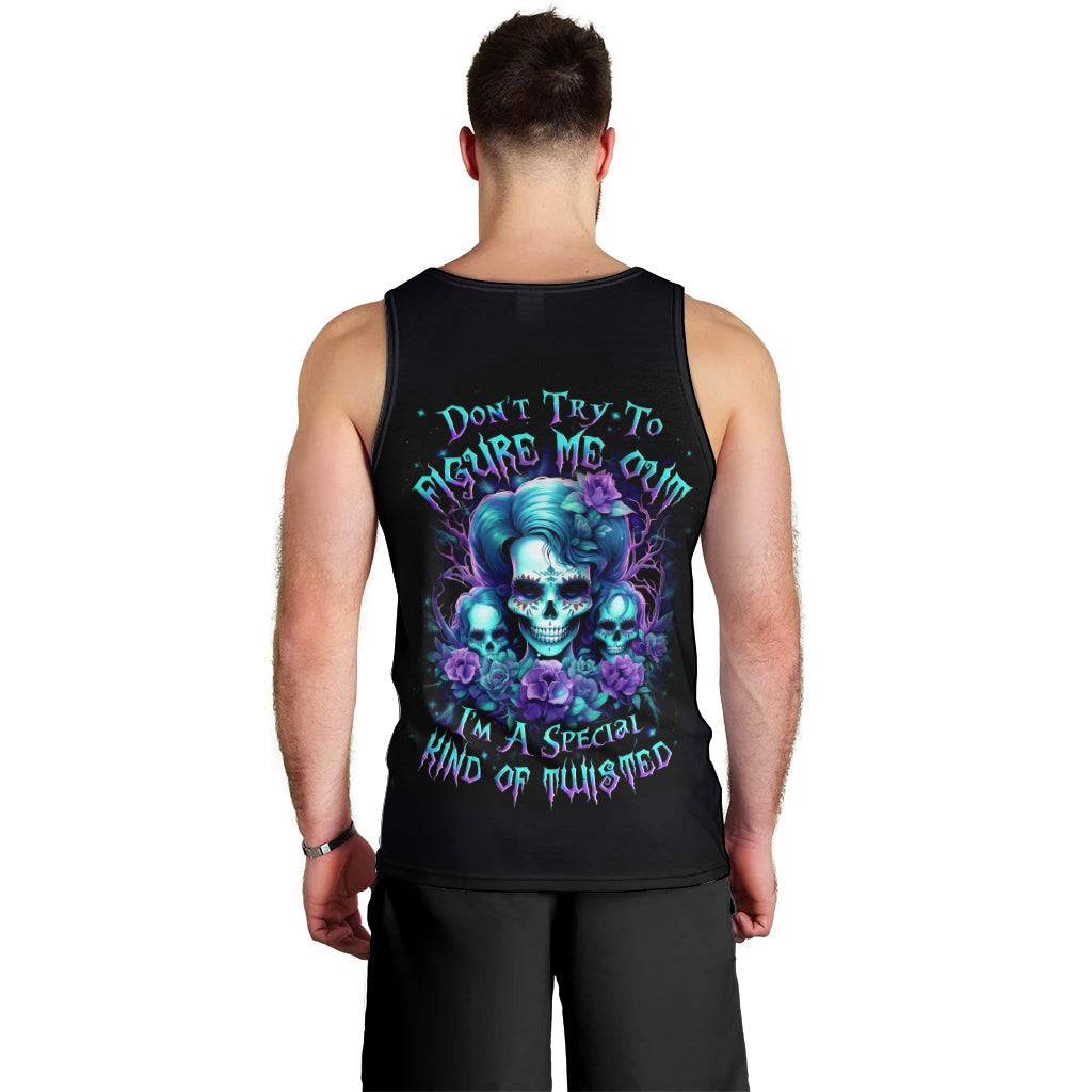 Flower Lady Skull Men Tank Top Don't Try To Figure Me Out - Wonder Print Shop