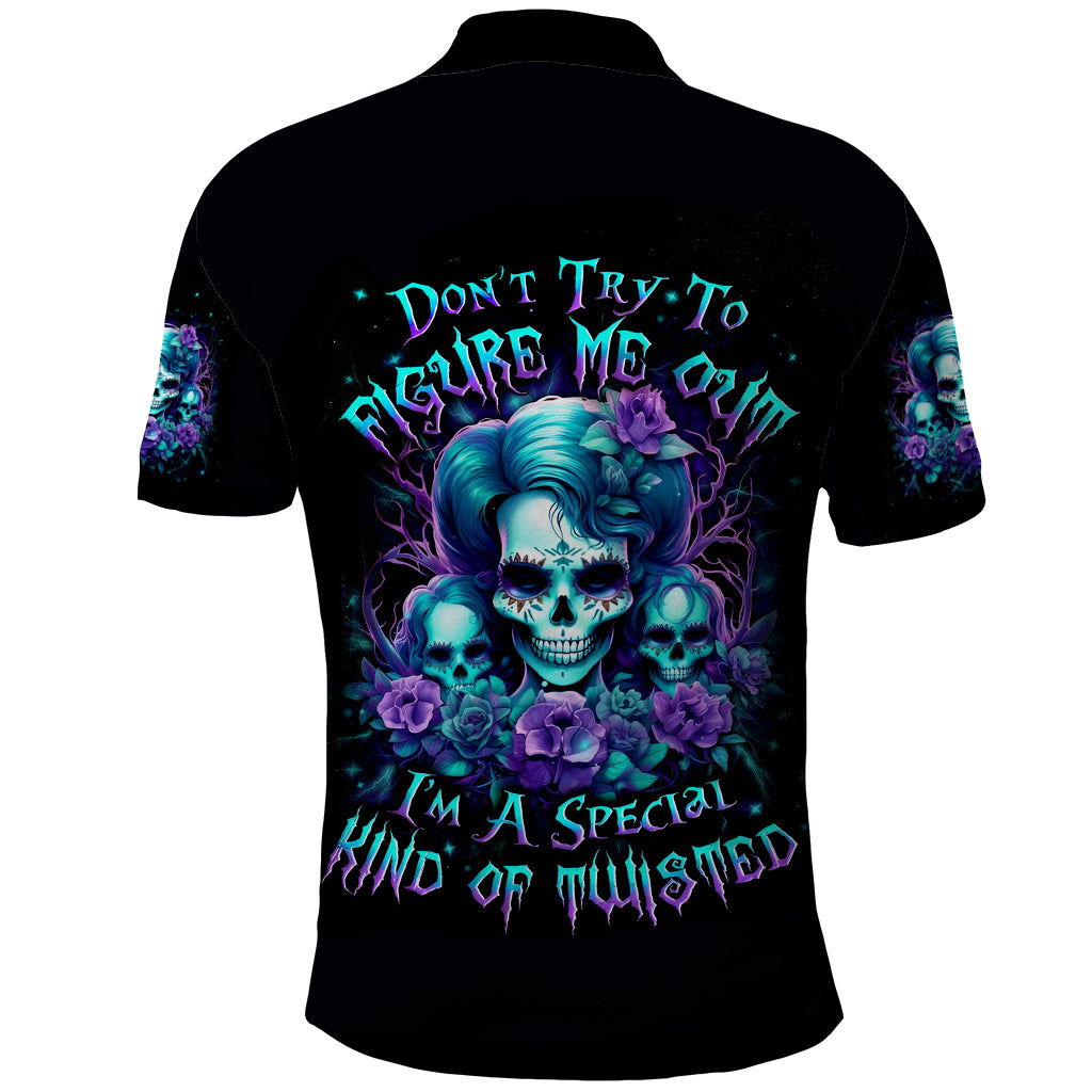 Flower Lady Skull Polo Shirt Don't Try To Figure Me Out - Wonder Print Shop