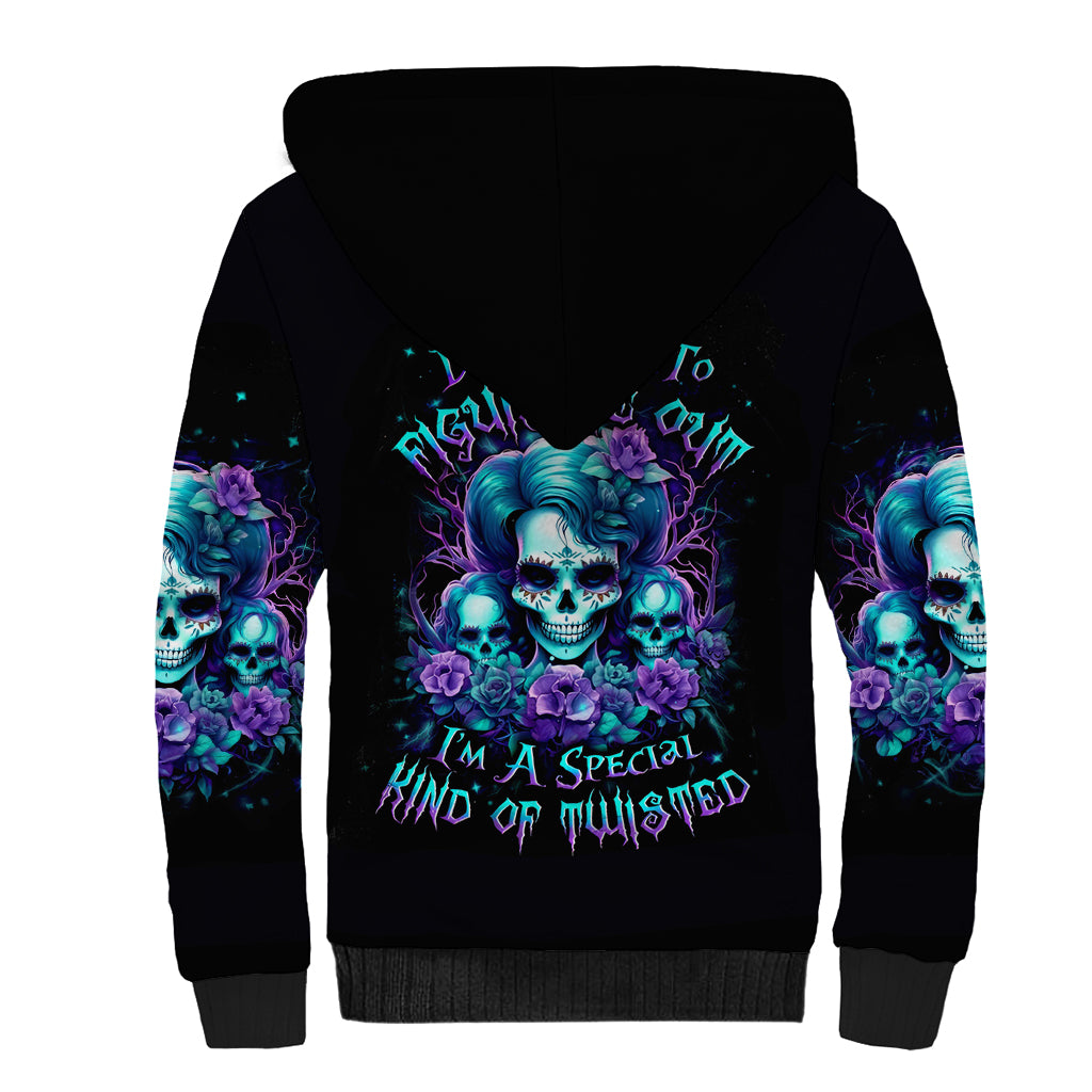 Flower Lady Skull Sherpa Hoodie Don't Try To Figure Me Out - Wonder Print Shop