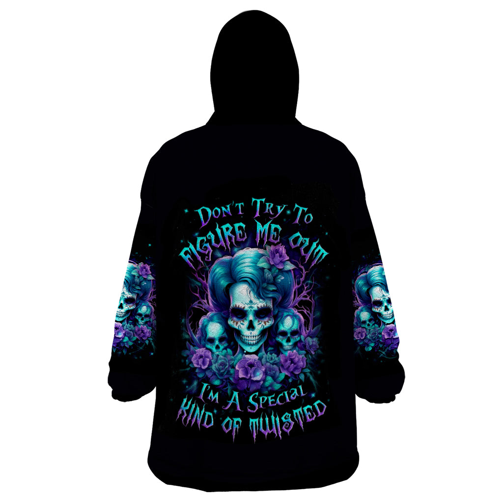 Flower Lady Skull Wearable Blanket Hoodie Don't Try To Figure Me Out - Wonder Print Shop