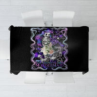Black mermaid skull tablecloth with purple and white center scene
