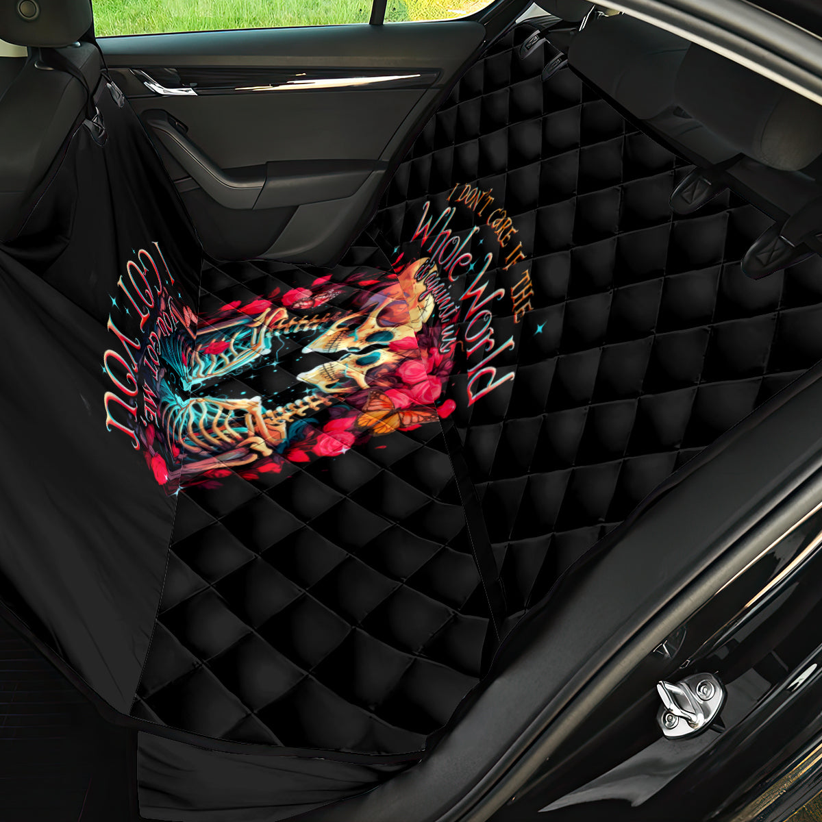 Couple Skull Back Car Seat Cover I Don't Care If The Whole World Is Against Us - Wonder Print Shop