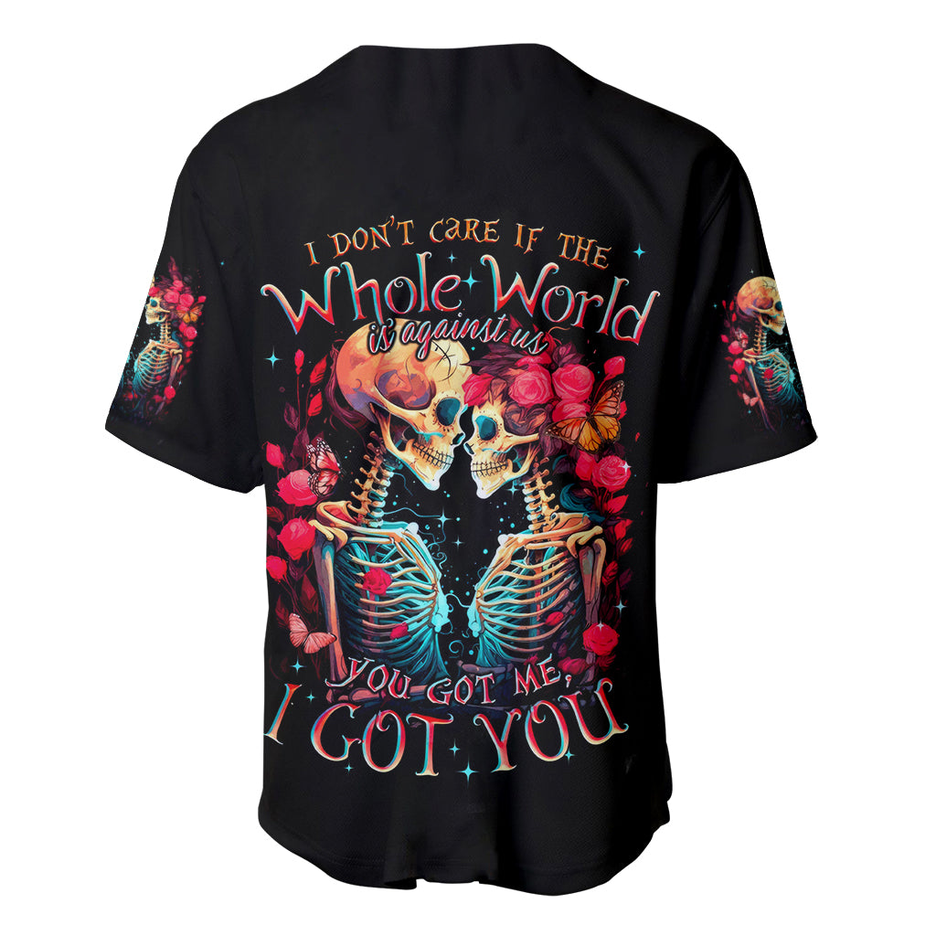 Couple Skull Baseball Jersey I Don't Care If The Whole World Is Against Us - Wonder Print Shop