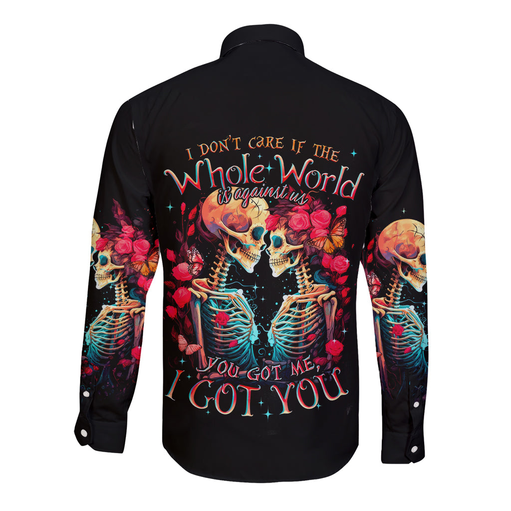 Couple Skull Long Sleeve Button Shirt I Don't Care If The Whole World Is Against Us - Wonder Print Shop