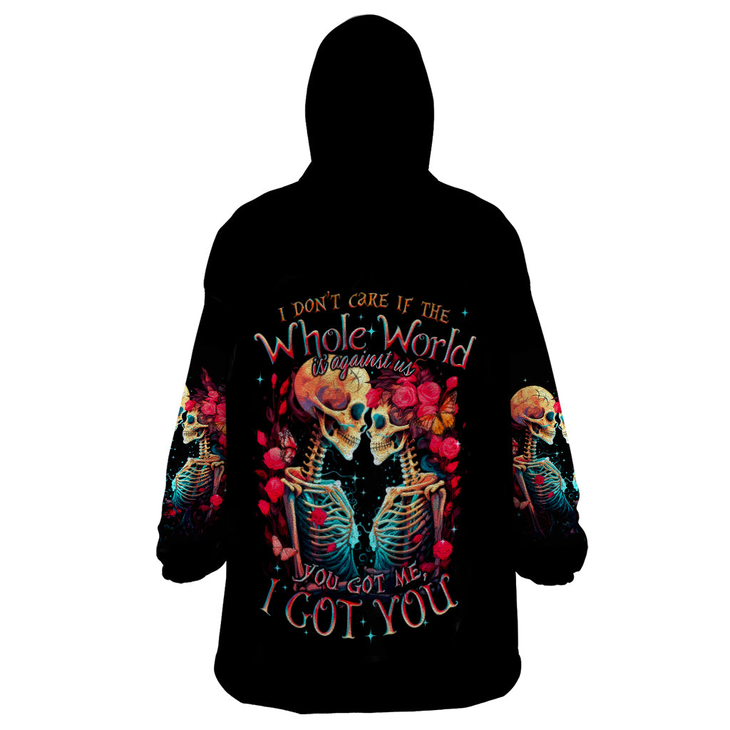 Couple Skull Wearable Blanket Hoodie I Don't Care If The Whole World Is Against Us - Wonder Print Shop