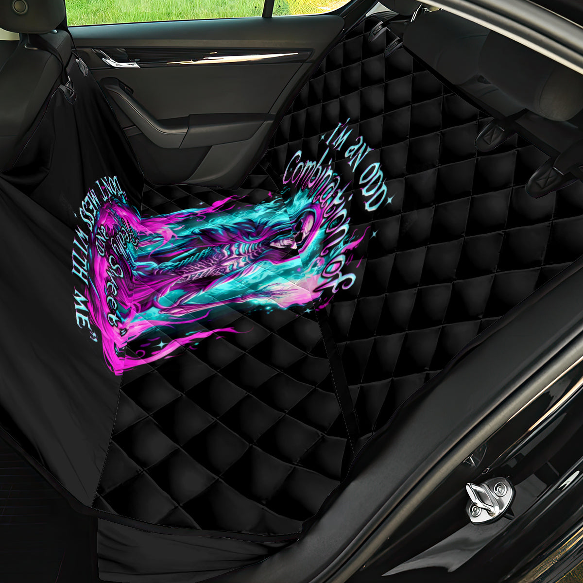 Flame Witch Skull Back Car Seat Cover I'm An Odd Combination Of Sweet And Don't Mess With Me - Wonder Print Shop