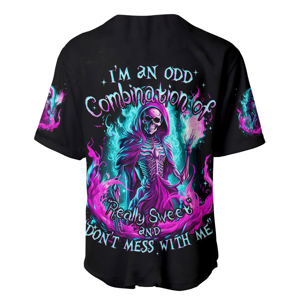 Flame Witch Skull Baseball Jersey I'm An Odd Combination Of Sweet And Don't Mess With Me - Wonder Print Shop