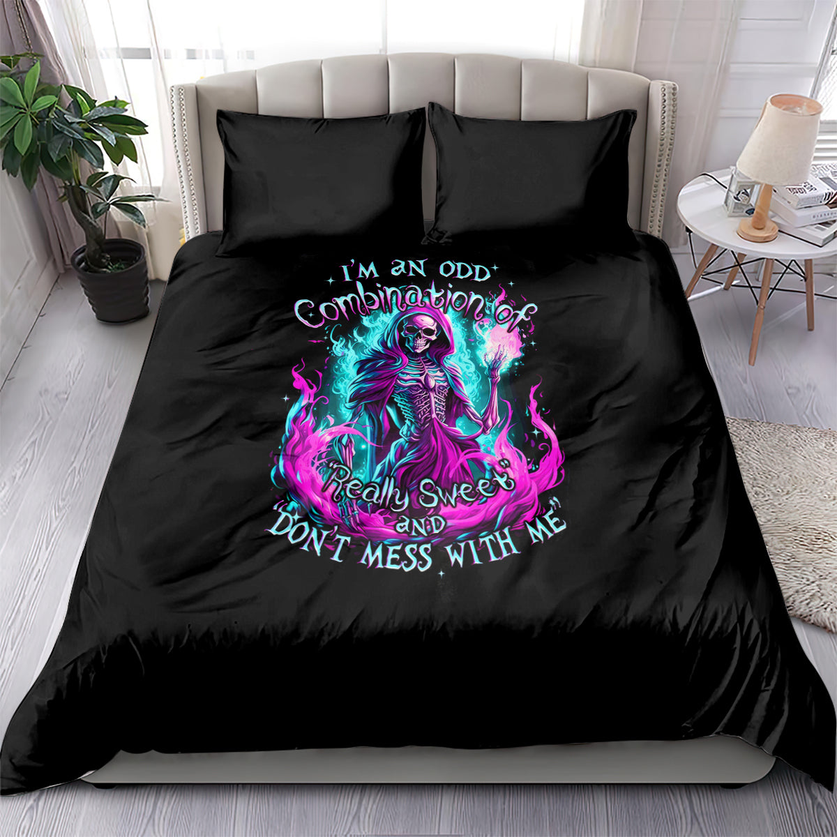 Flame Witch Skull Bedding Set I'm An Odd Combination Of Sweet And Don't Mess With Me - Wonder Print Shop