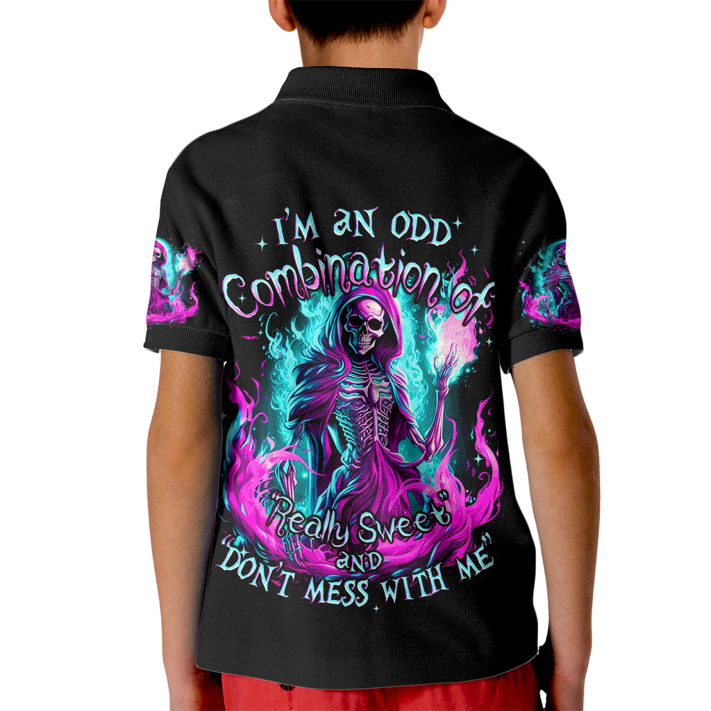 Flame Witch Skull Kid Polo Shirt I'm An Odd Combination Of Sweet And Don't Mess With Me - Wonder Print Shop