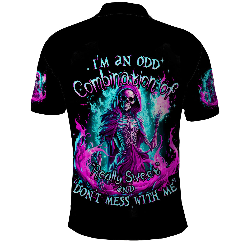 Flame Witch Skull Polo Shirt I'm An Odd Combination Of Sweet And Don't Mess With Me - Wonder Print Shop