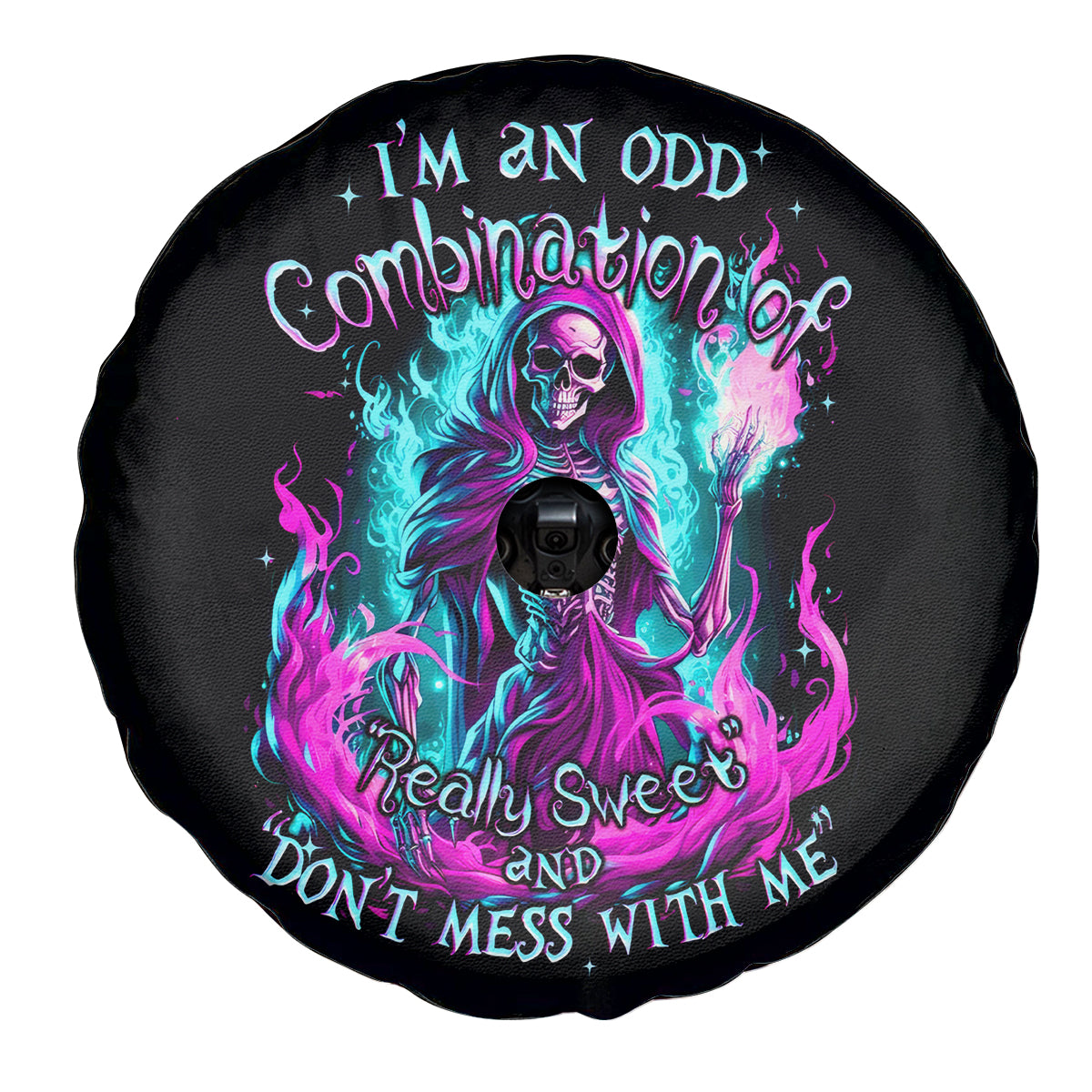 Flame Witch Skull Spare Tire Cover I'm An Odd Combination Of Sweet And Don't Mess With Me - Wonder Print Shop