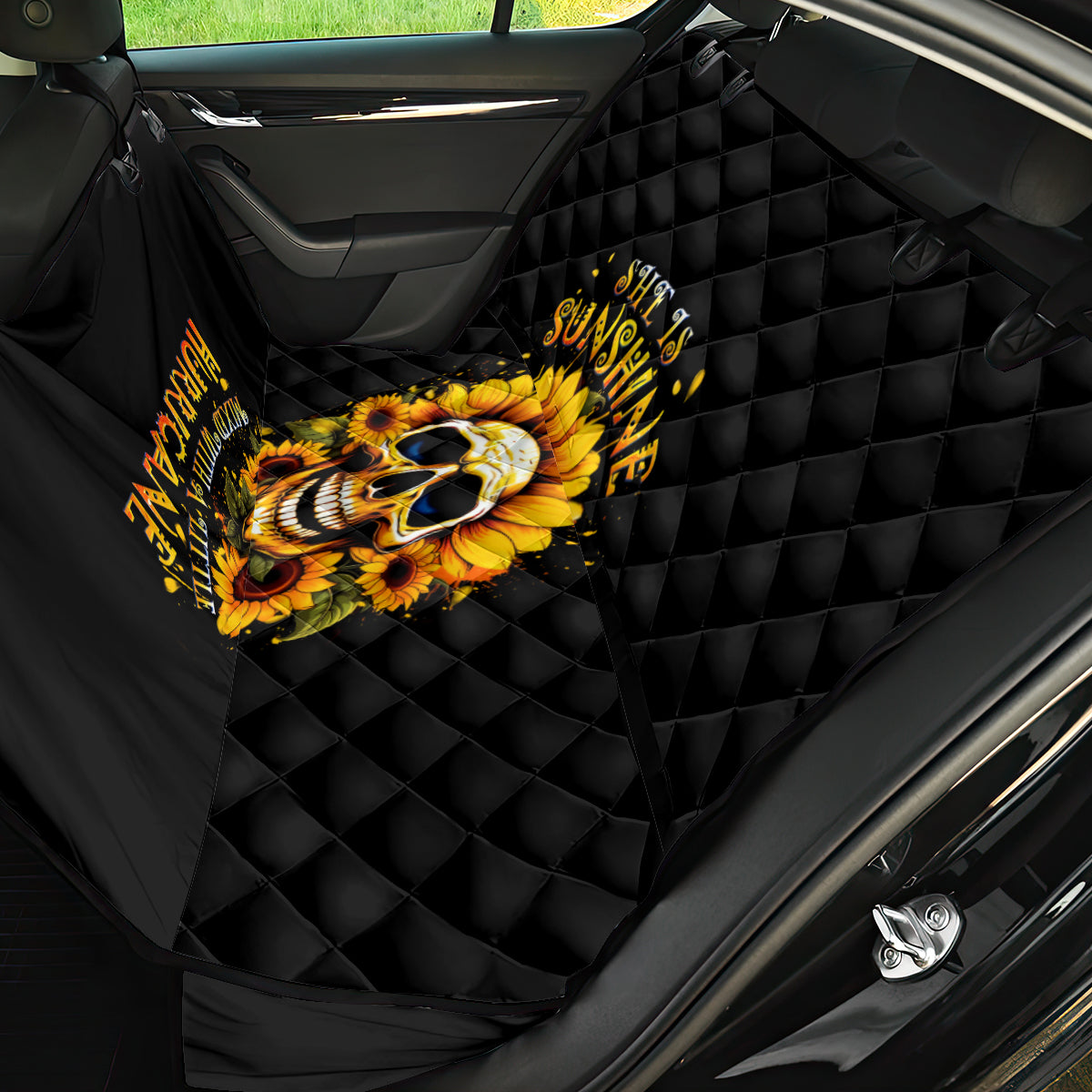 Sunflower Skull Back Car Seat Cover She Is Sunshine Mixed With A Little Hurricance - Wonder Print Shop