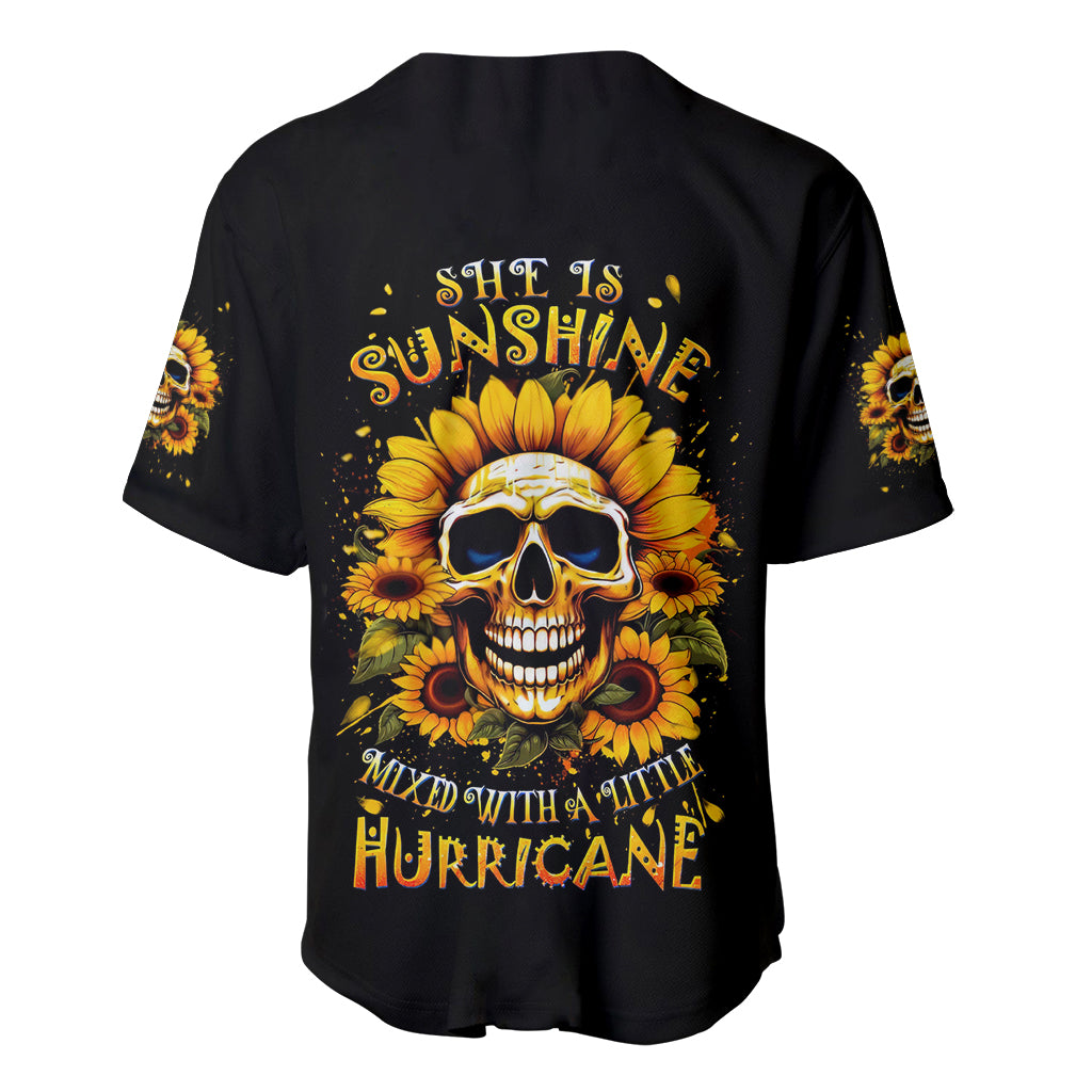 Sunflower Skull Baseball Jersey She Is Sunshine Mixed With A Little Hurricance - Wonder Print Shop