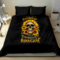 Black bedding set with sunflower skull artwork, duvet front and two matching pillowcases