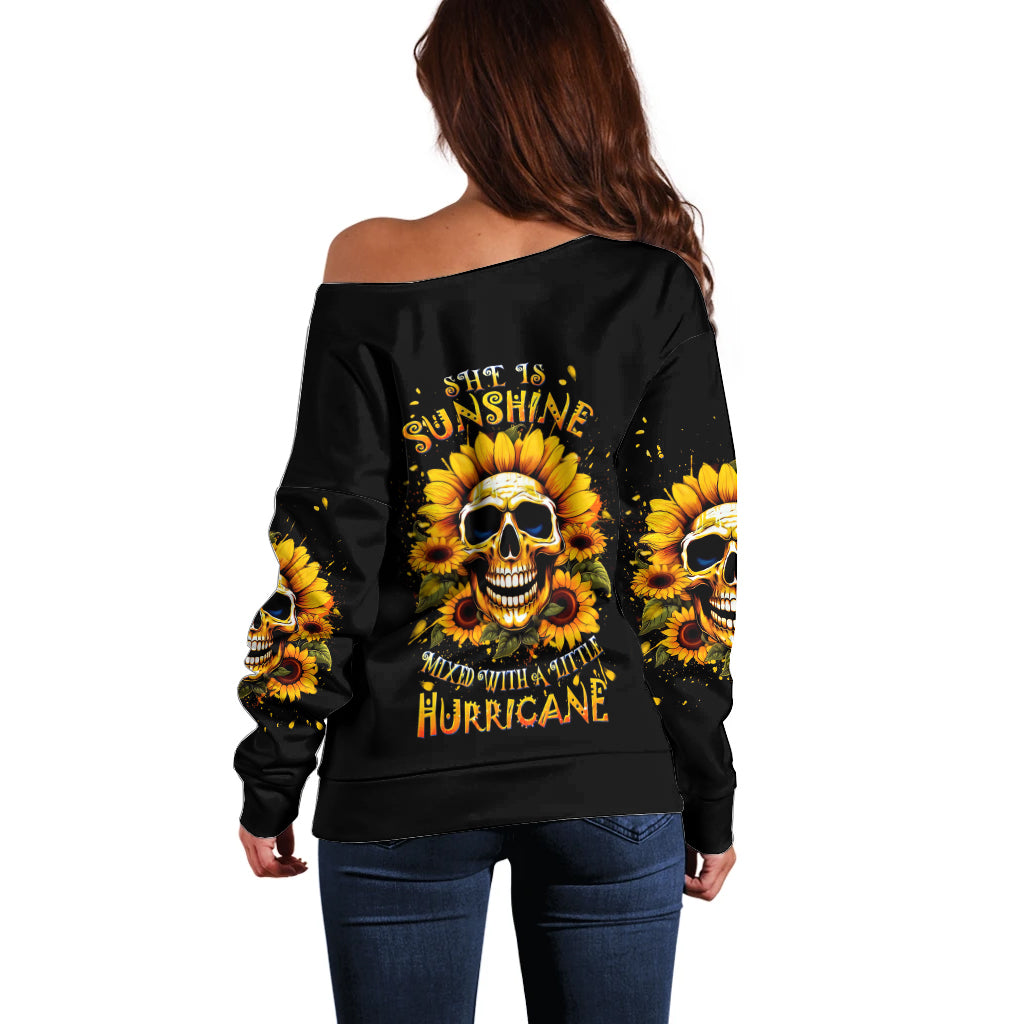 Sunflower Skull Off Shoulder Sweater She Is Sunshine Mixed With A Little Hurricance - Wonder Print Shop