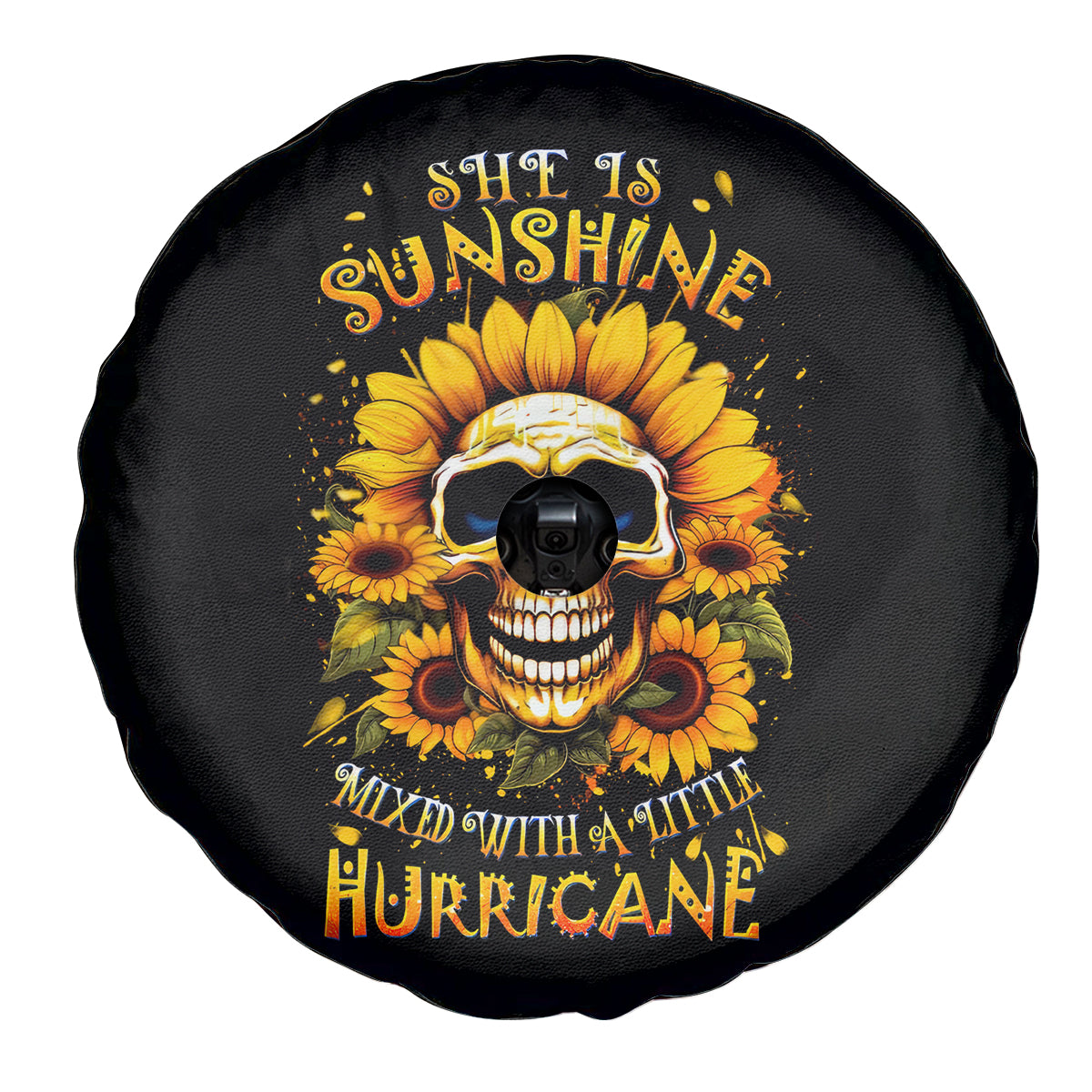 Sunflower Skull Spare Tire Cover She Is Sunshine Mixed With A Little Hurricance - Wonder Print Shop