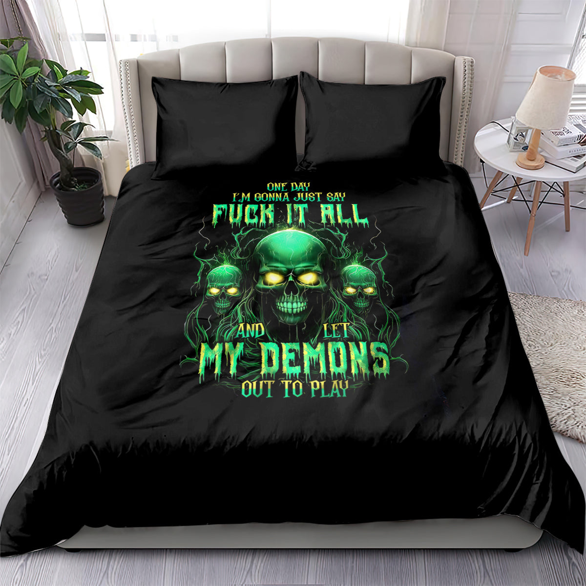 Thnder Skull Bedding Set One Day I Gonna Just Say F It All - Wonder Print Shop