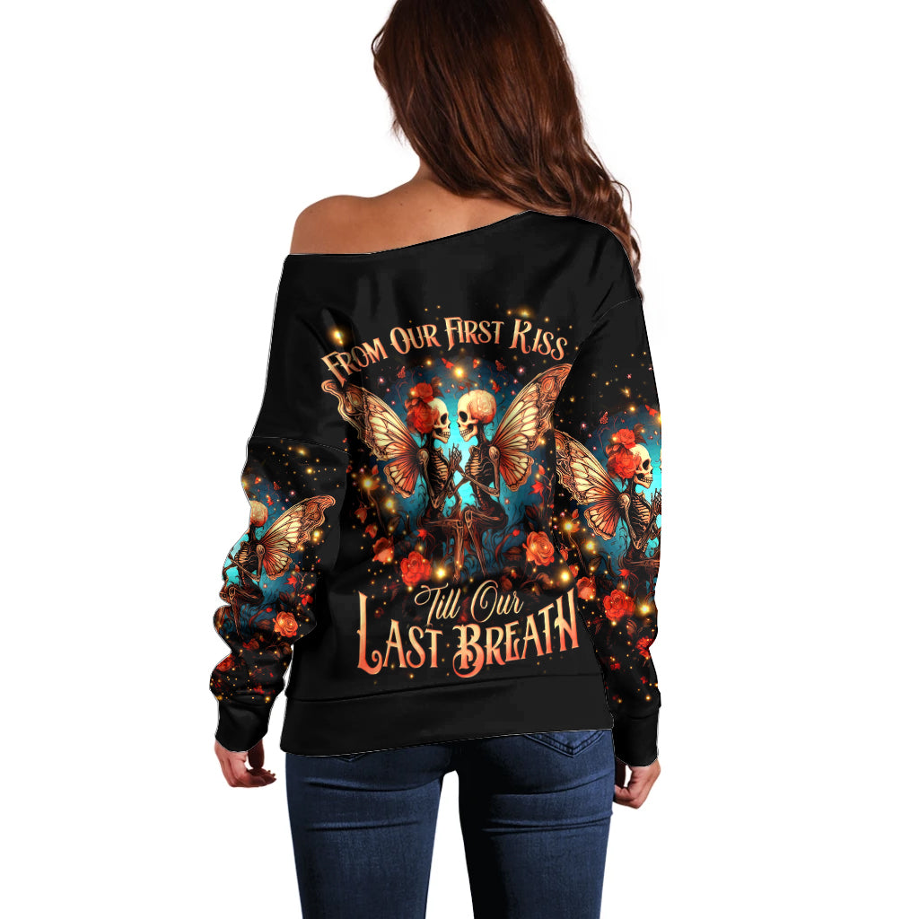 Couple Skull Off Shoulder Sweater From Our First Kiss Till Our Last Breath - Wonder Print Shop