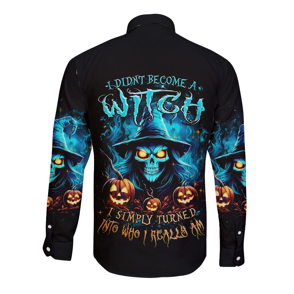 Witch Skull Halloween Long Sleeve Button Shirt I Didn't Becom A Witch - Wonder Print Shop