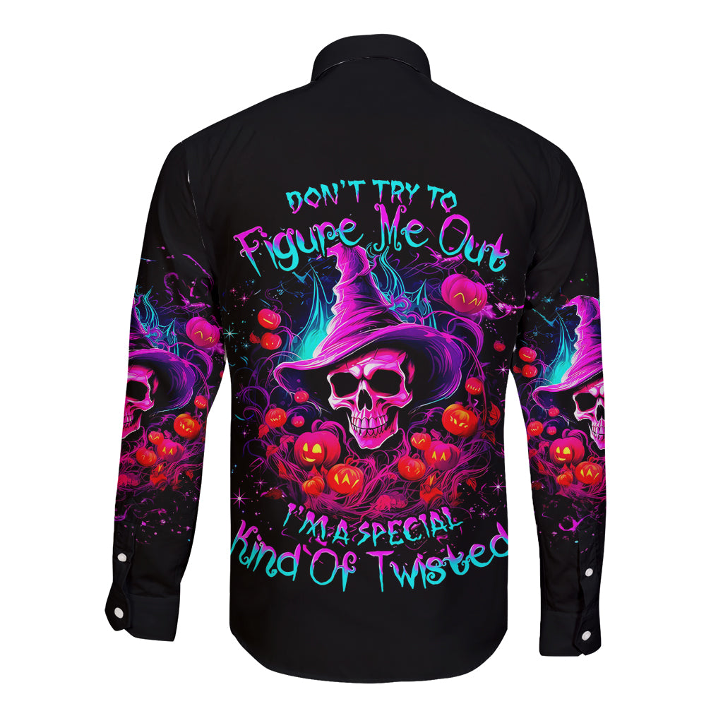 Witch Pumkin Skull Long Sleeve Button Shirt Don't Try To Figure Me Out I'm A Special - Wonder Print Shop