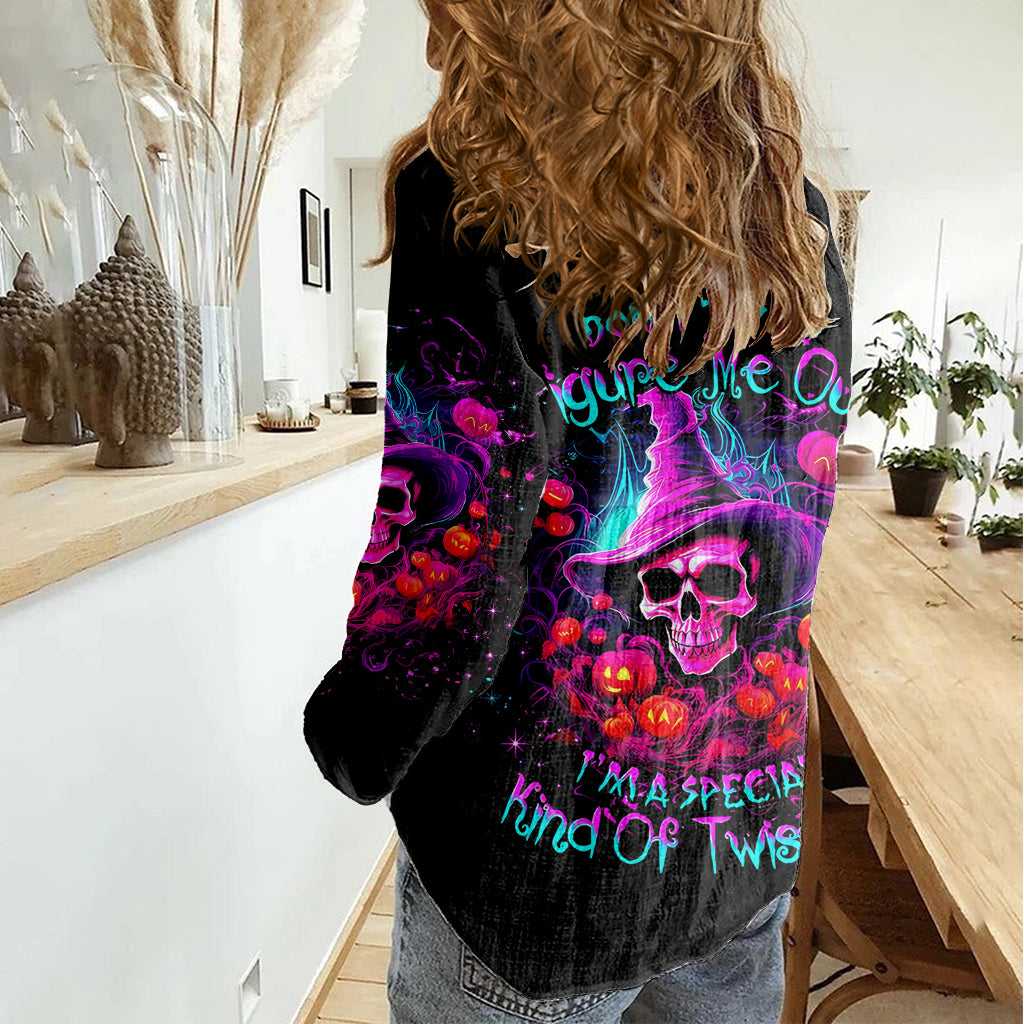 Witch Pumkin Skull Women Casual Shirt Don't Try To Figure Me Out I'm A Special DT01