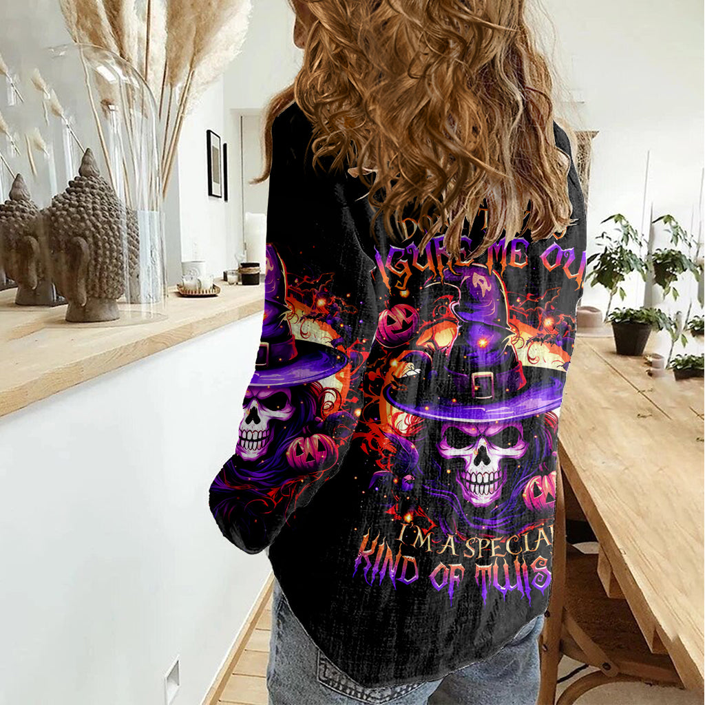 Wizard Skull Halloween Women Casual Shirt Don't Try To Figure Me Out I'm A Special DT01