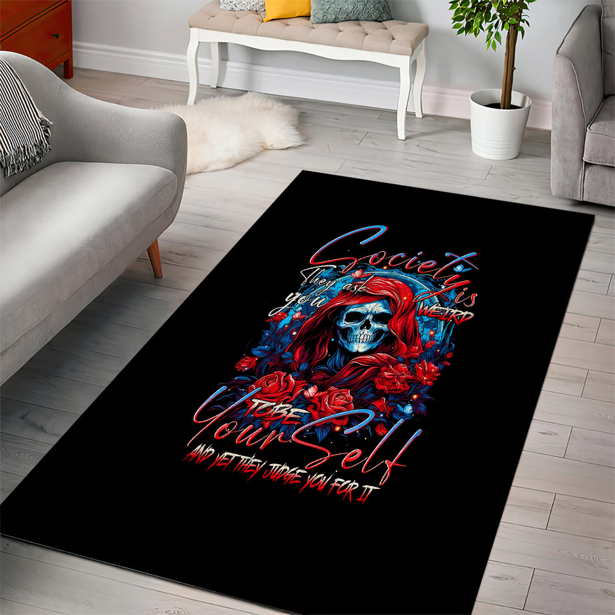 lady-skull-area-rug-they-ask-you-to-be-yourself-and-yet-they-judge-you