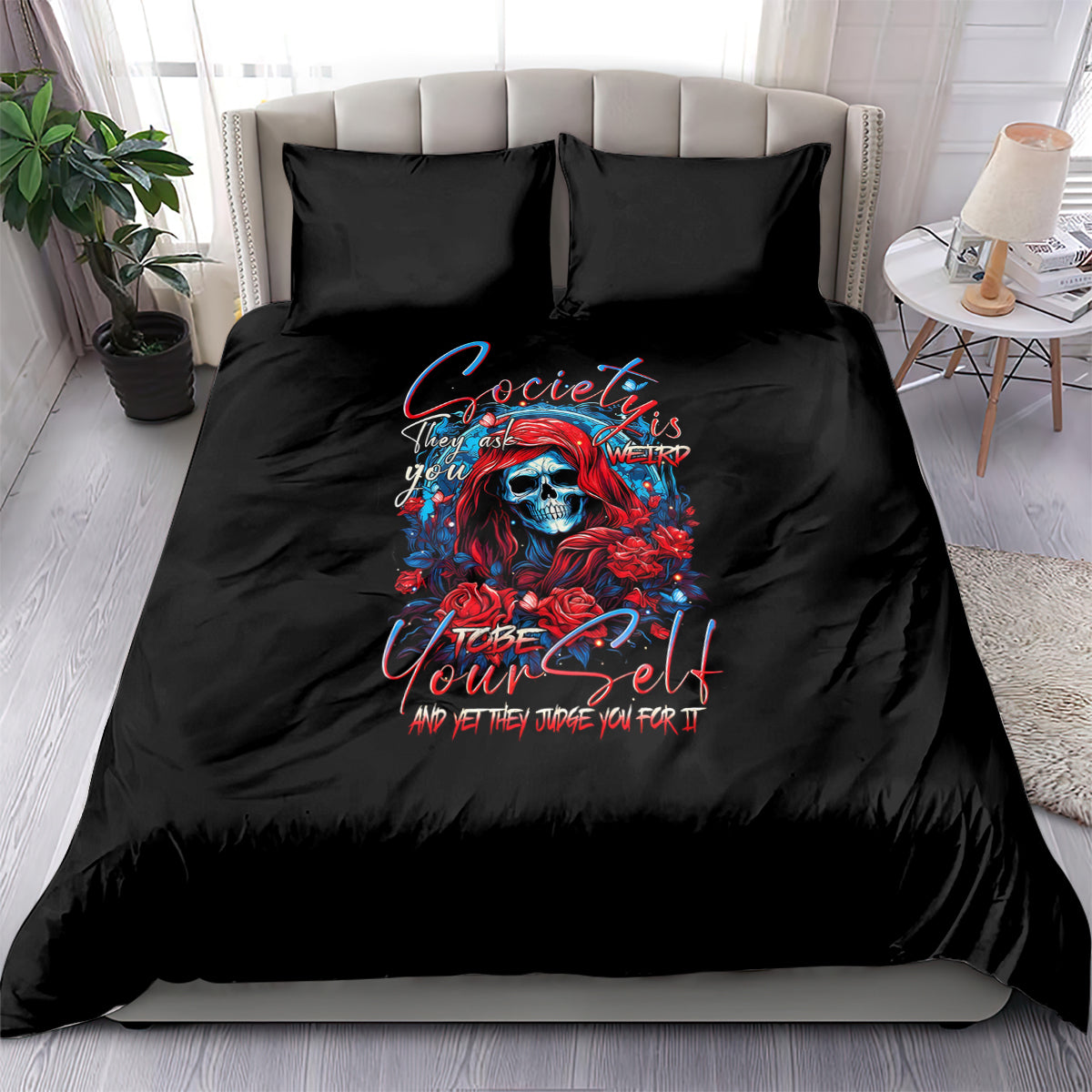 Lady Skull Bedding Set They Ask You To Be Yourself And Yet They Judge You - Wonder Print Shop