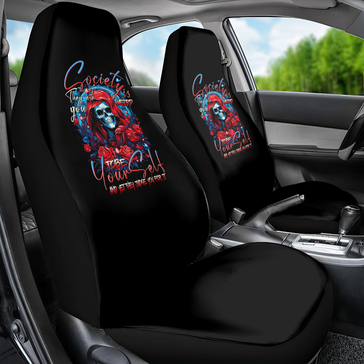 Lady Skull Car Seat Cover They Ask You To Be Yourself And Yet They Judge You - Wonder Print Shop