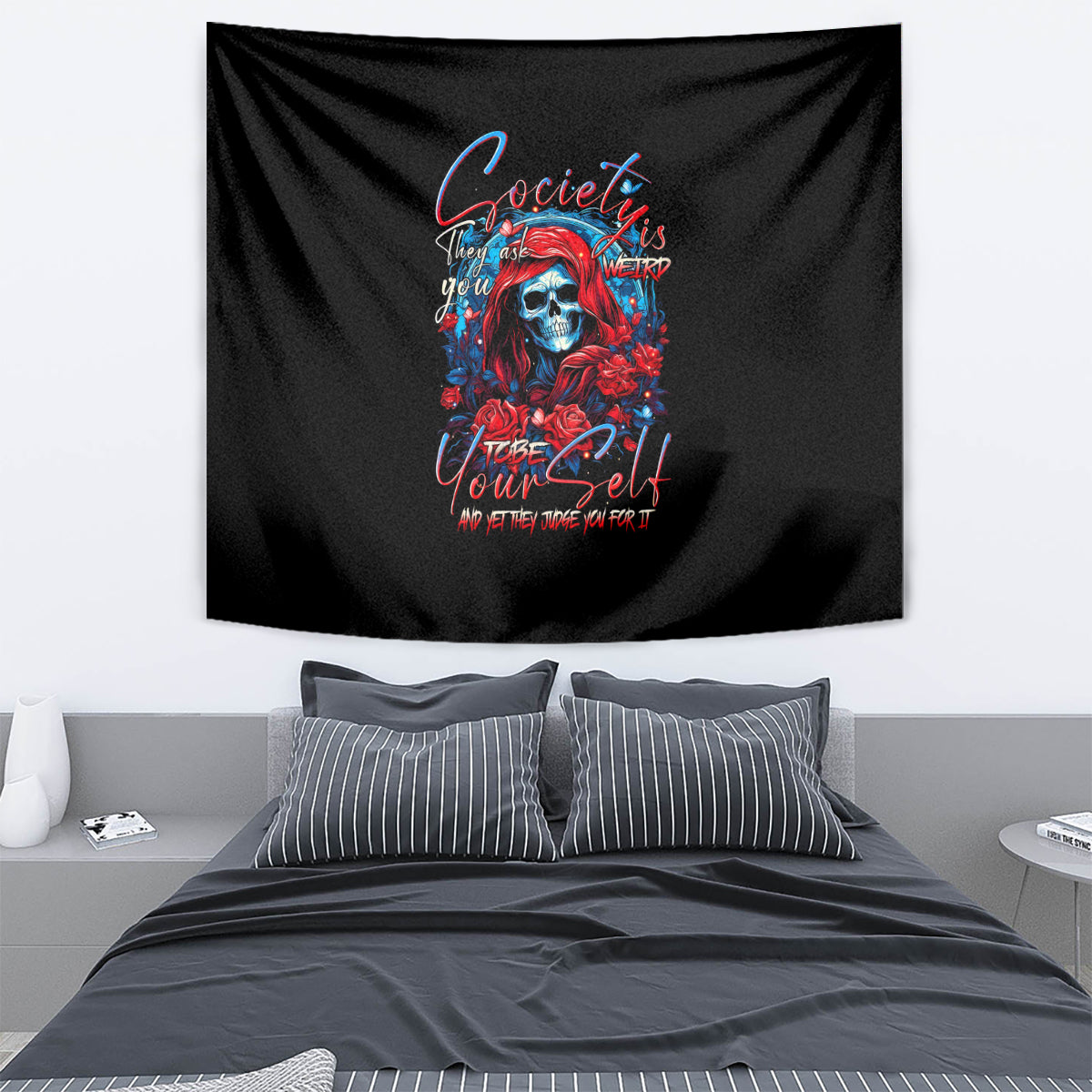 lady-skull-tapestry-they-ask-you-to-be-yourself-and-yet-they-judge-you