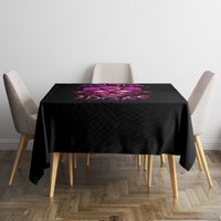 Black square tablecloth with centered purple skull and roses print