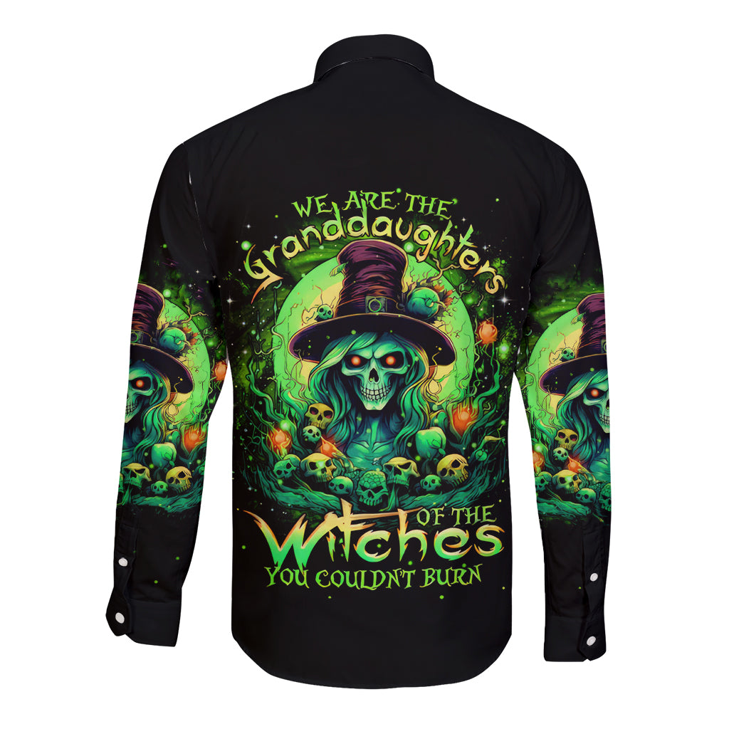 Witch Skull Long Sleeve Button Shirt We Are The Granddaughters Of The Witches - Wonder Print Shop