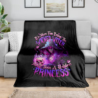 Black witch skull graphic blanket with purple Wicked Witch Princess lettering