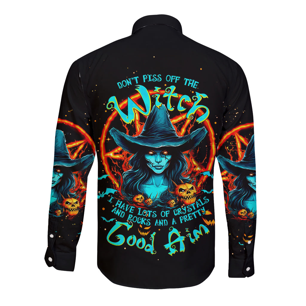 Witch Skull Long Sleeve Button Shirt Don't Pss Off The Witch - Wonder Print Shop