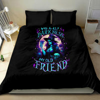 Black bedding set with large witch-and-skull graphic on duvet and two pillowcases