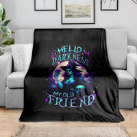 Black witch skull graphic blanket with “Hello Darkness” and “My Old Friend” art