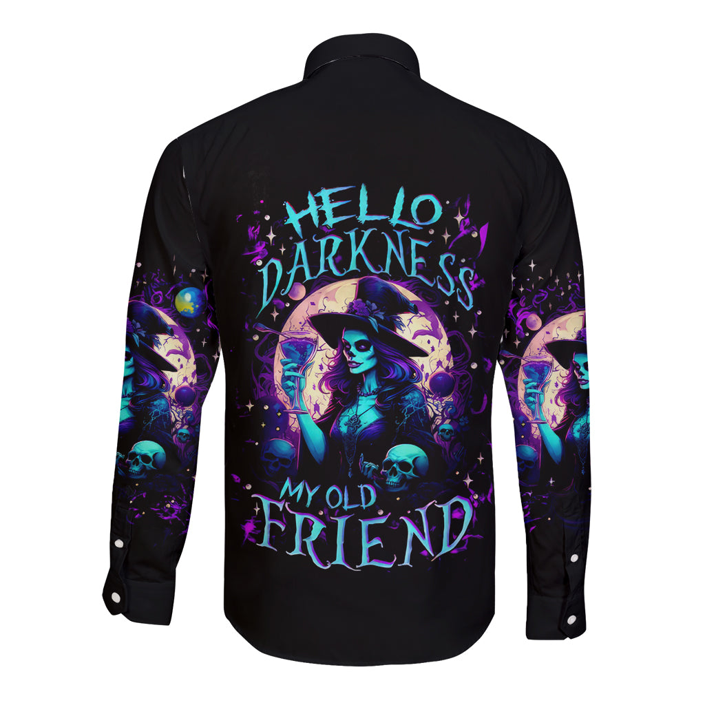 Witch Skull Long Sleeve Button Shirt Hello Darkness My Old Friend - Wonder Print Shop