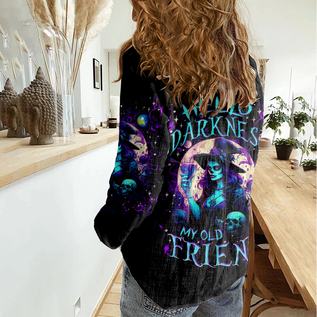 Witch Skull Women Casual Shirt Hello Darkness My Old Friend DT01