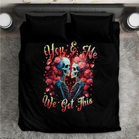 Black couple skull bedding set with two pillowcases and colorful skull roses You & Me print