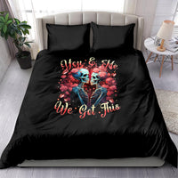 Black couple skull bedding set with two pillowcases and You & Me We Got This print