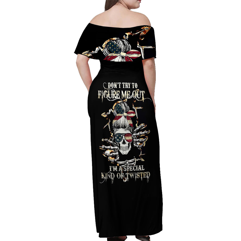 American Skull Off Shoulder Maxi Dress I Talk I Smile But Be Carefull When I Silent - Wonder Print Shop