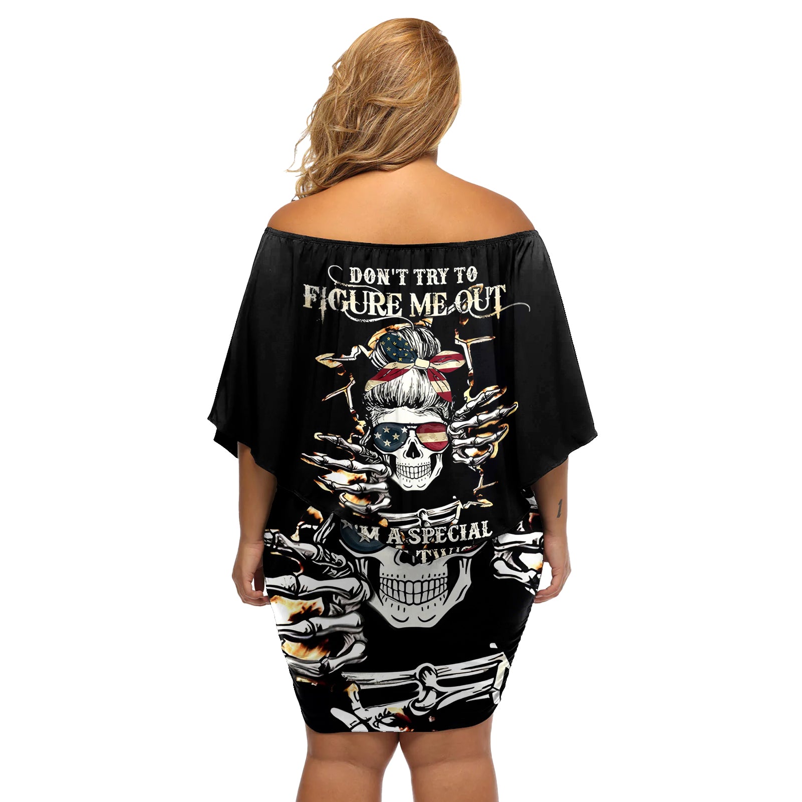 American Skull Off Shoulder Short Dress I Talk I Smile But Be Carefull When I Silent - Wonder Print Shop