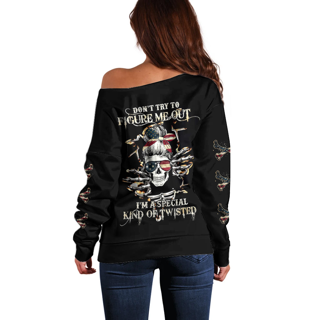 American Skull Off Shoulder Sweater I Talk I Smile But Be Carefull When I Silent - Wonder Print Shop