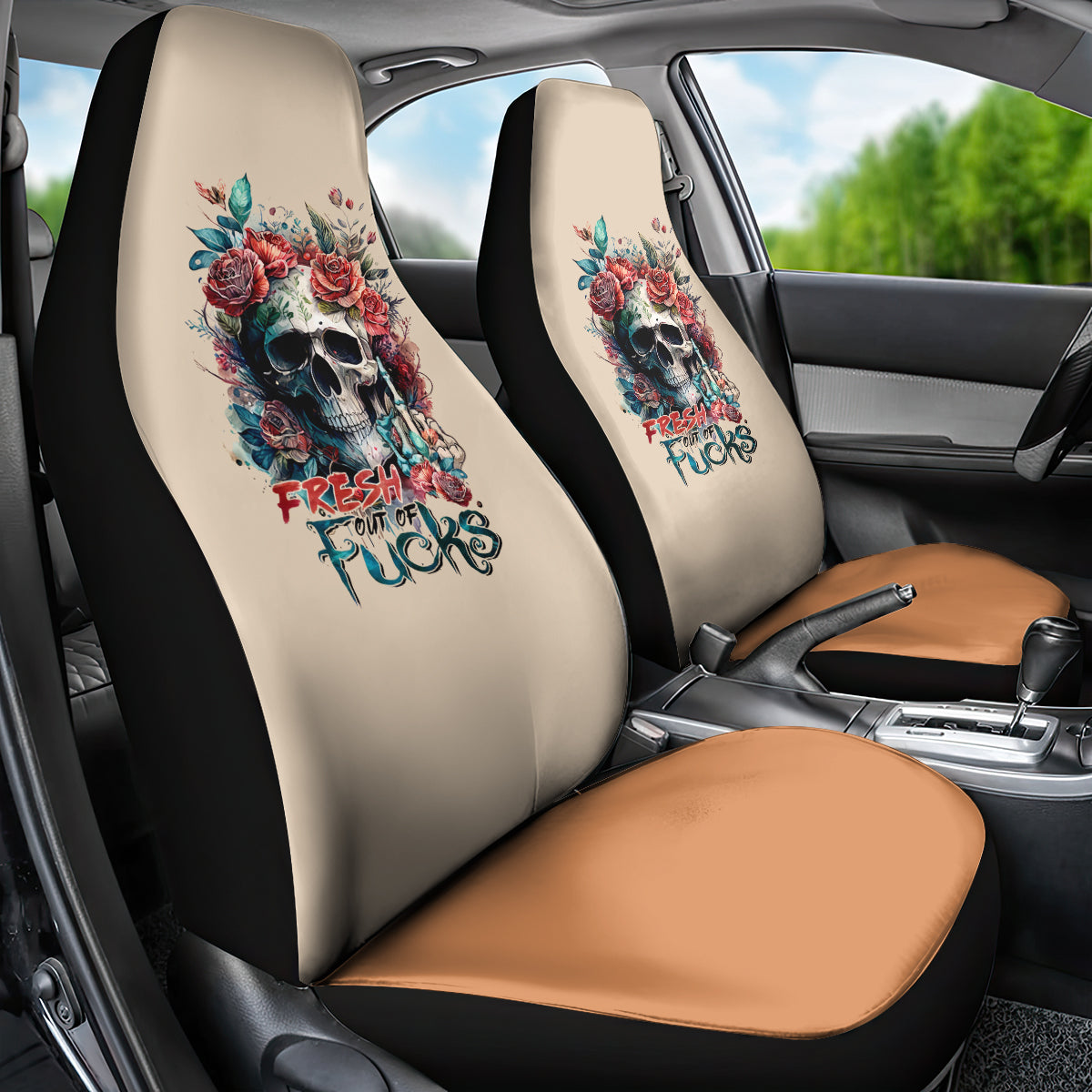 Flower Skull Car Seat Cover Fresh Out Of Fuck - Wonder Print Shop