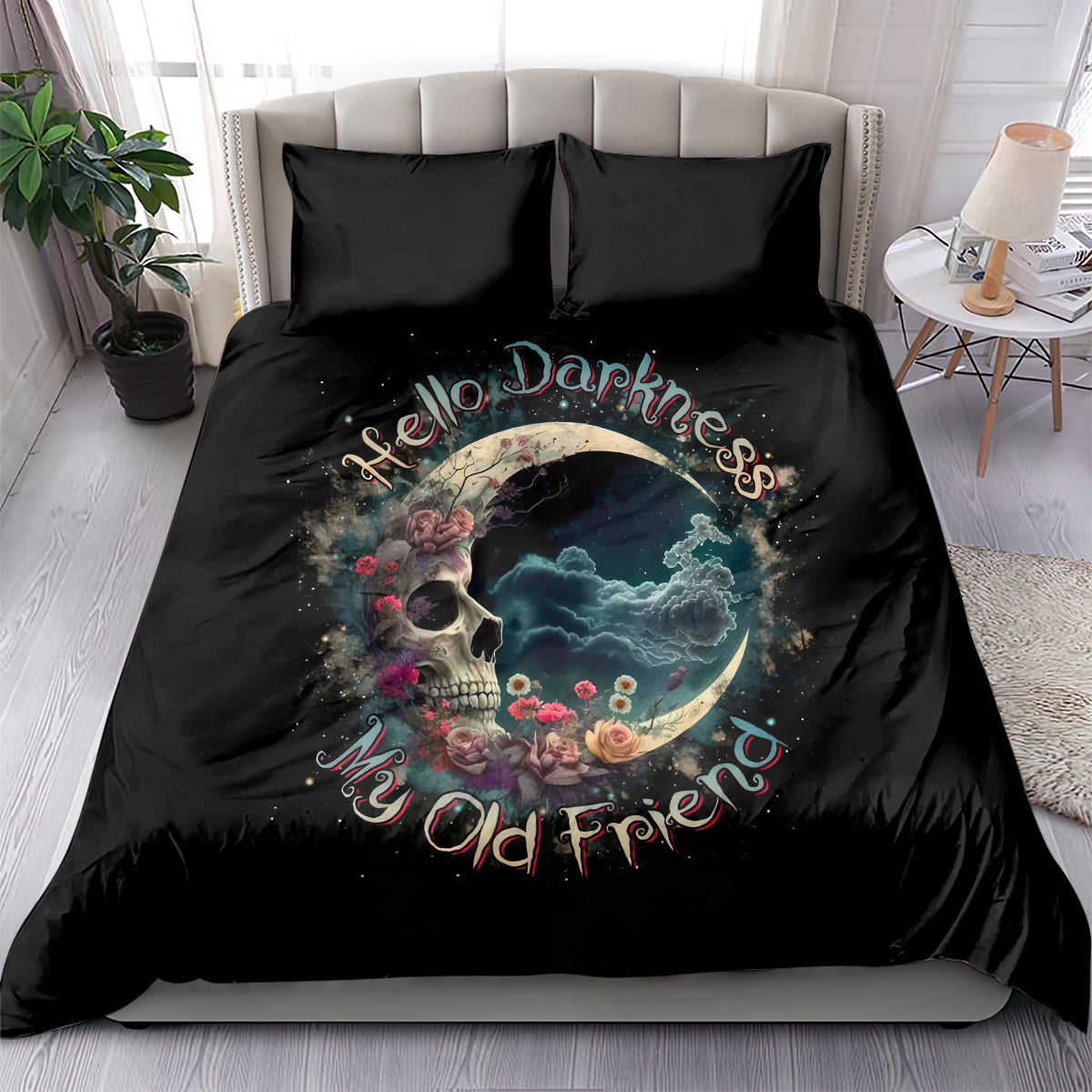 Moon Skull Bedding Set Hello Darkness My Old Friend Moon - Wonder Print Shop