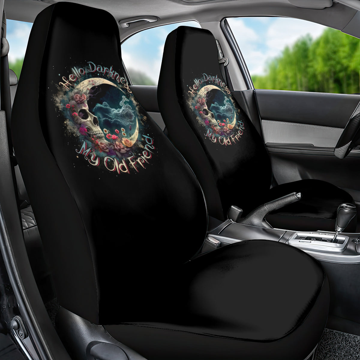 Moon Skull Car Seat Cover Hello Darkness My Old Friend Moon - Wonder Print Shop