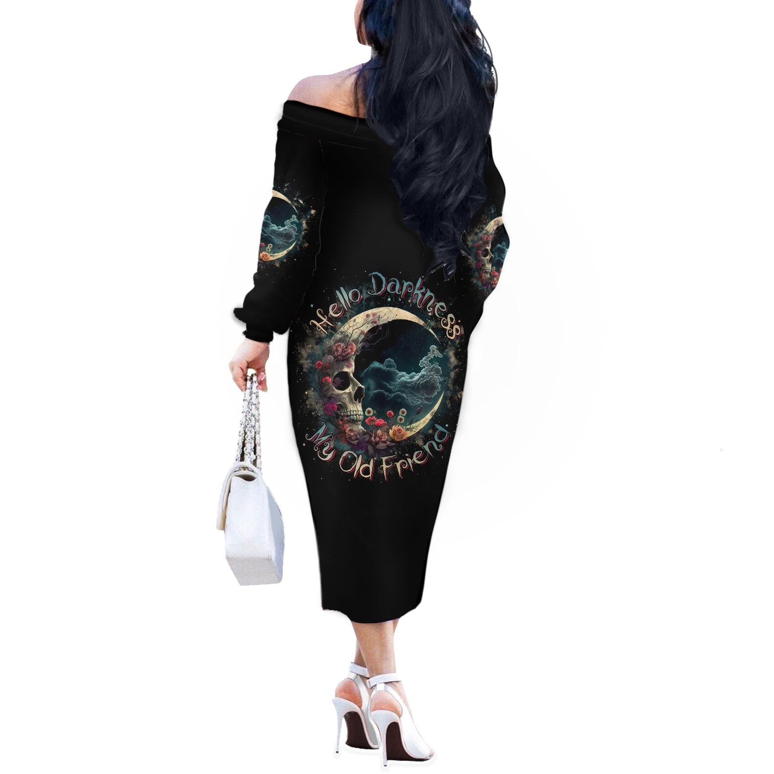 Blood Skull Off The Shoulder Long Sleeve Dress You Got My Back I Got Your Rest Of Your Life - Wonder Print Shop