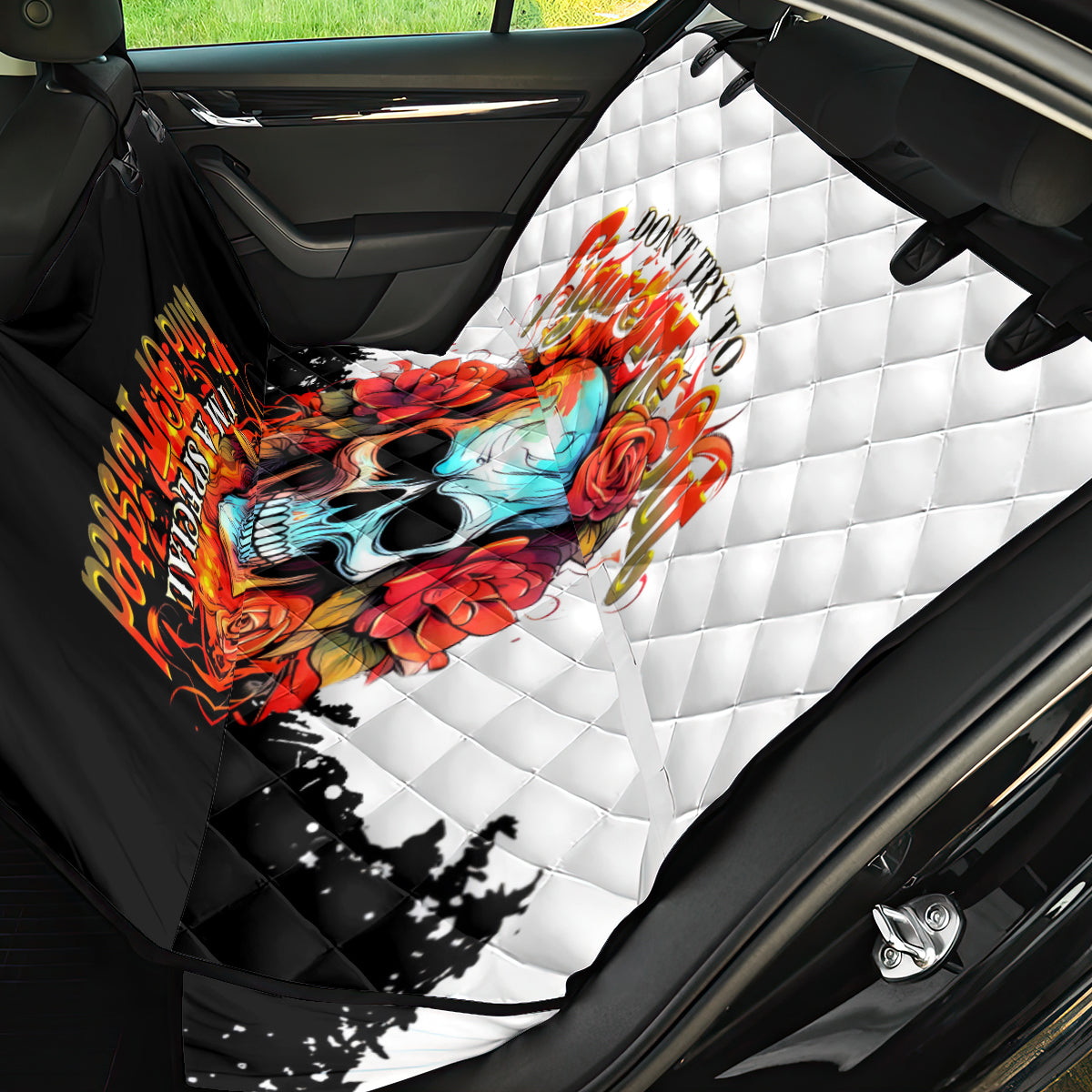 Flower Skull Back Car Seat Cover Don't Try To Figured Me Out I Special Kind Fire Flower - Wonder Print Shop