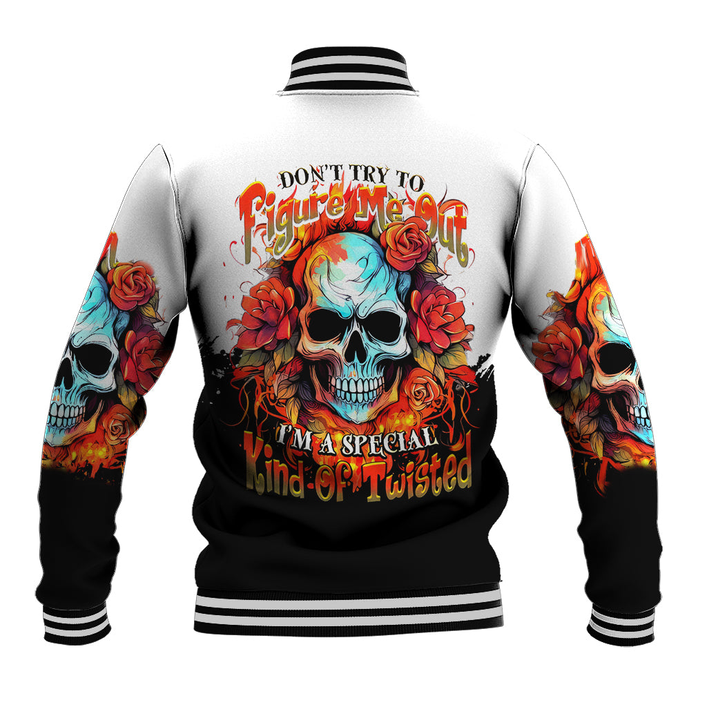 Flower Skull Baseball Jacket Don't Try To Figured Me Out I Special Kind Fire Flower - Wonder Print Shop